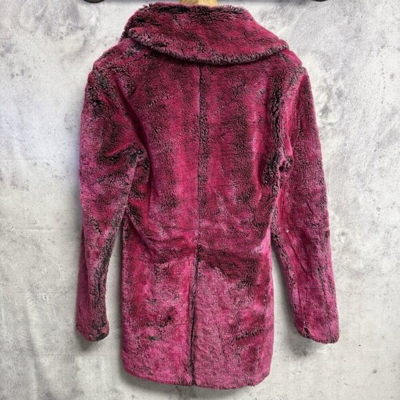 Vintage Morbid Threads Faux Fur Coat Womens Medium Pink One Button USA - Picture 2 of 16
